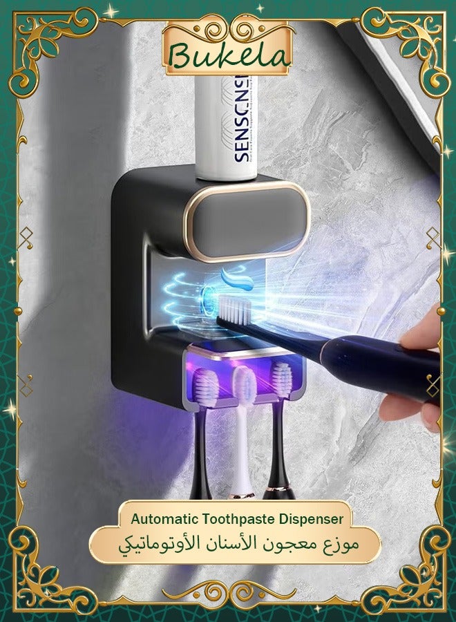 Bukela Automatic Toothpaste Dispenser, Toothpaste Squeezer Electric Automatic Sensor Wall-Mounted Bathroom Toothpaste Dispenser with 3 Toothpaste Slots,for Kids and Adults, White (Black) - Image 1